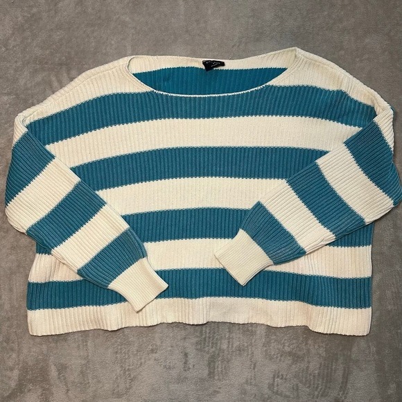 Blank Paige Knit Sweater‎ Women Size S Blue White Stripes Oversized Boxy Beachy - Picture 3 of 9